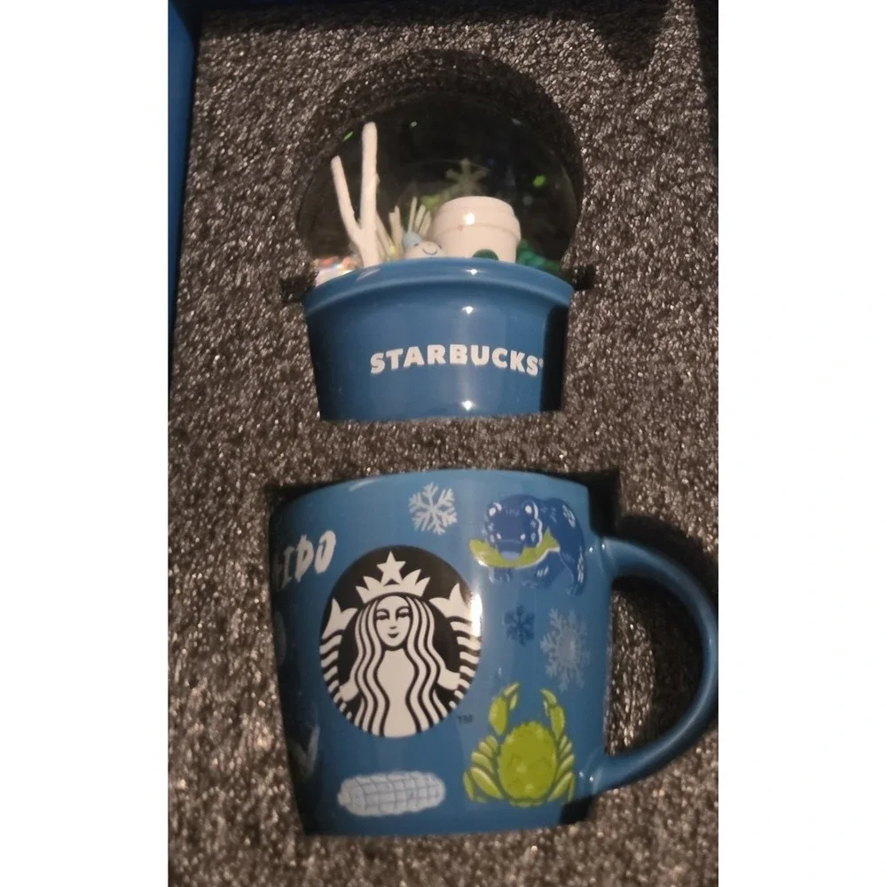 Starbucks Japan Hokkaido Snow Globe Mug Blue Limited Edition New in Box NIB